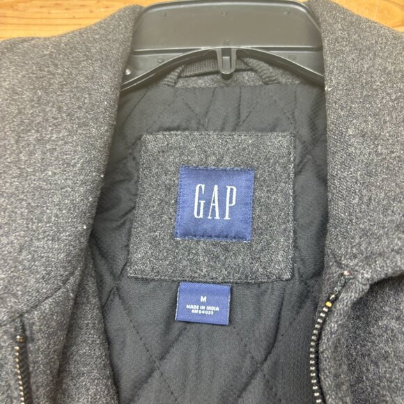Vintage Gap Jacket Mens Medium Gray Full Zip Wool Bomber Coat - Picture 3 of 12